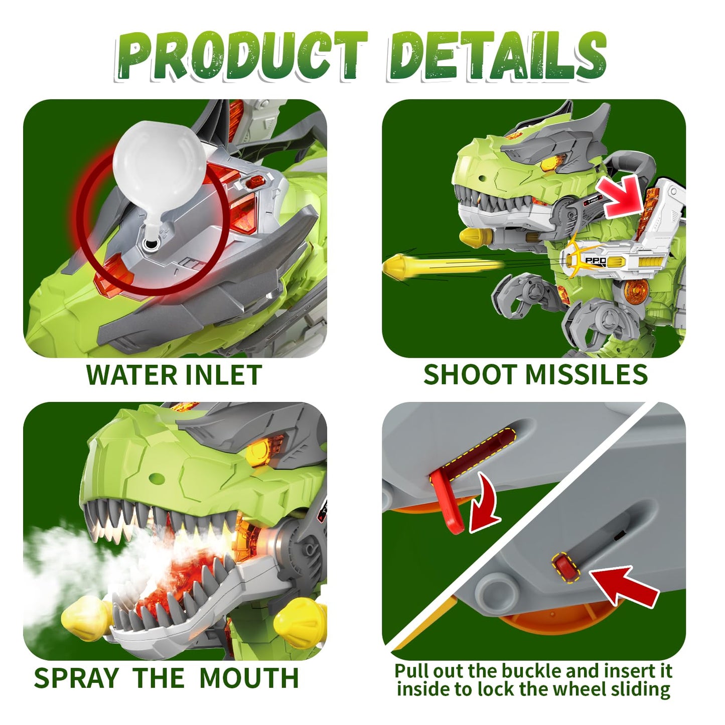 Baby Ride On Toy Cars, Toddler Electric Dinosaur Push Riding Car with Light Music, Smoke & Launcher Toy, Preschool Kids Scooter Foot-to-Floor Ride On Toy, Christmas Birthday Gifts for Kids