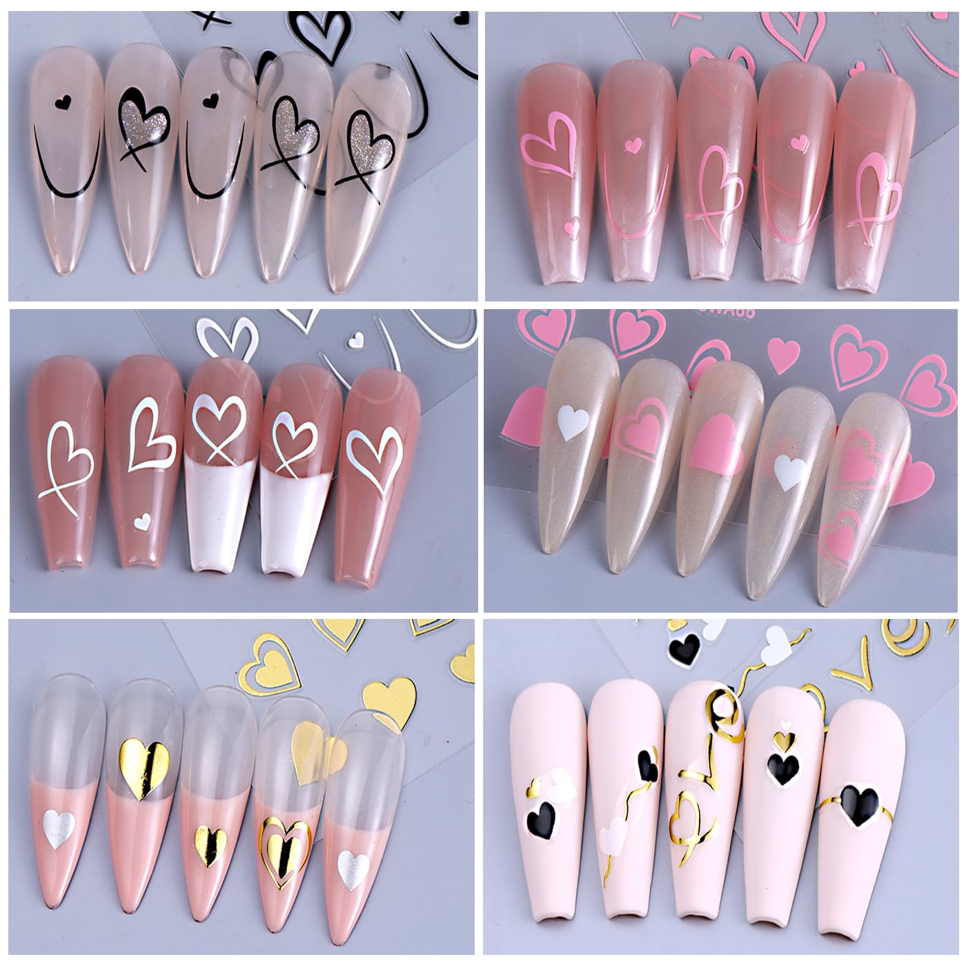 Valentine's Day Nail Art Sticker Set Nail Supplies Hearts Nail Decals 3D Self Adhesive Love Hollow Peach Heart Shaped Nail Design Valentine French Sticker for Women Valentine Holiday Nail Decoration
