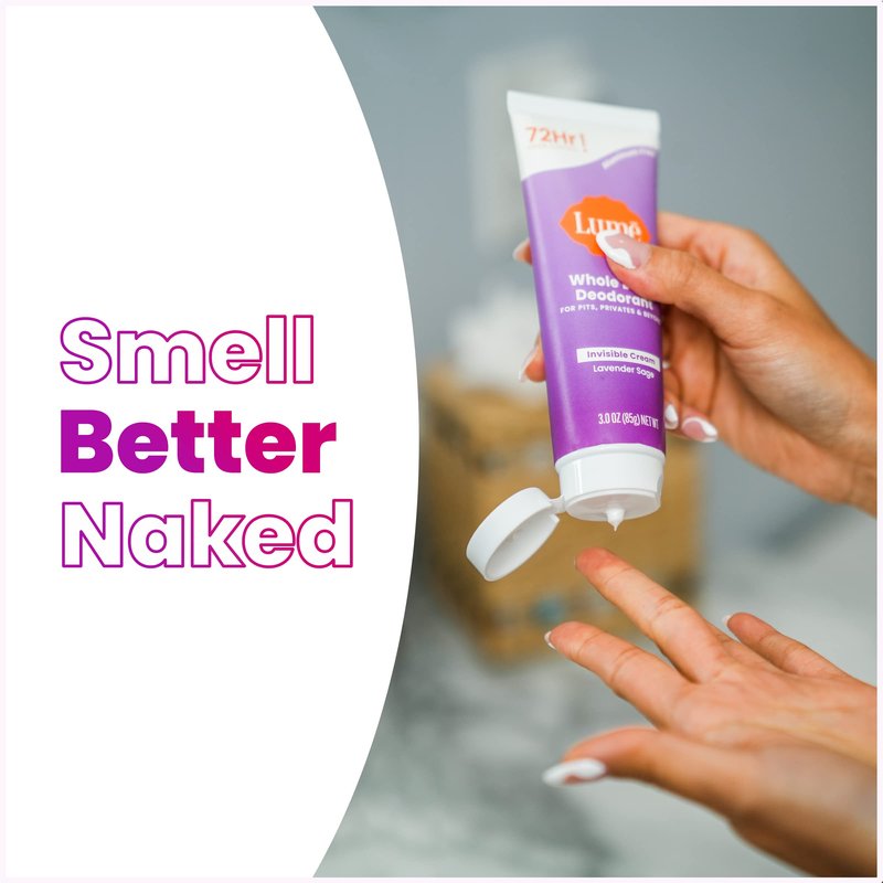 Lume Whole Body Deodorant - Invisible Cream Tube - 72 Hour Odor Control - Aluminum Free, Baking Soda Free, Skin Safe - 3.0 ounce (Lavender Sage)