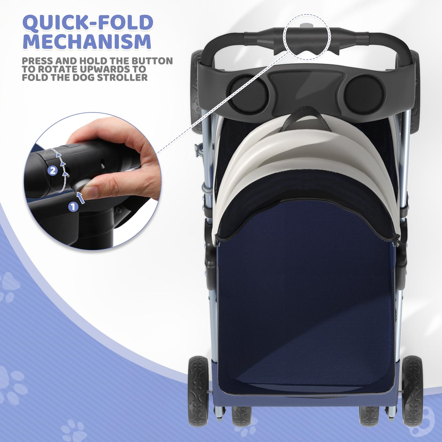 Magshion Foldable Pet Stroller, 3-in-1 Dog Travel Jogger with Detachable Carrier, Cup Holder, Storage Basket, Folding Carrier for Small/Medium Dogs & Cats Up to 33 lbs, Navy Blue