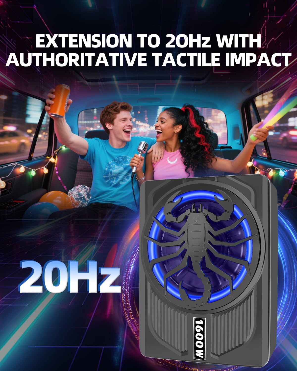 SUBPULSIX 1600W Slim Underseat Car Subwoofer and Amp Package, Powered Under Seat Subwoofer with Built-in Class D Amplifier, Subsonic Deep Bass, DSP Noise Reduction, Cast Aluminum, for Truck/SUV/Sedan