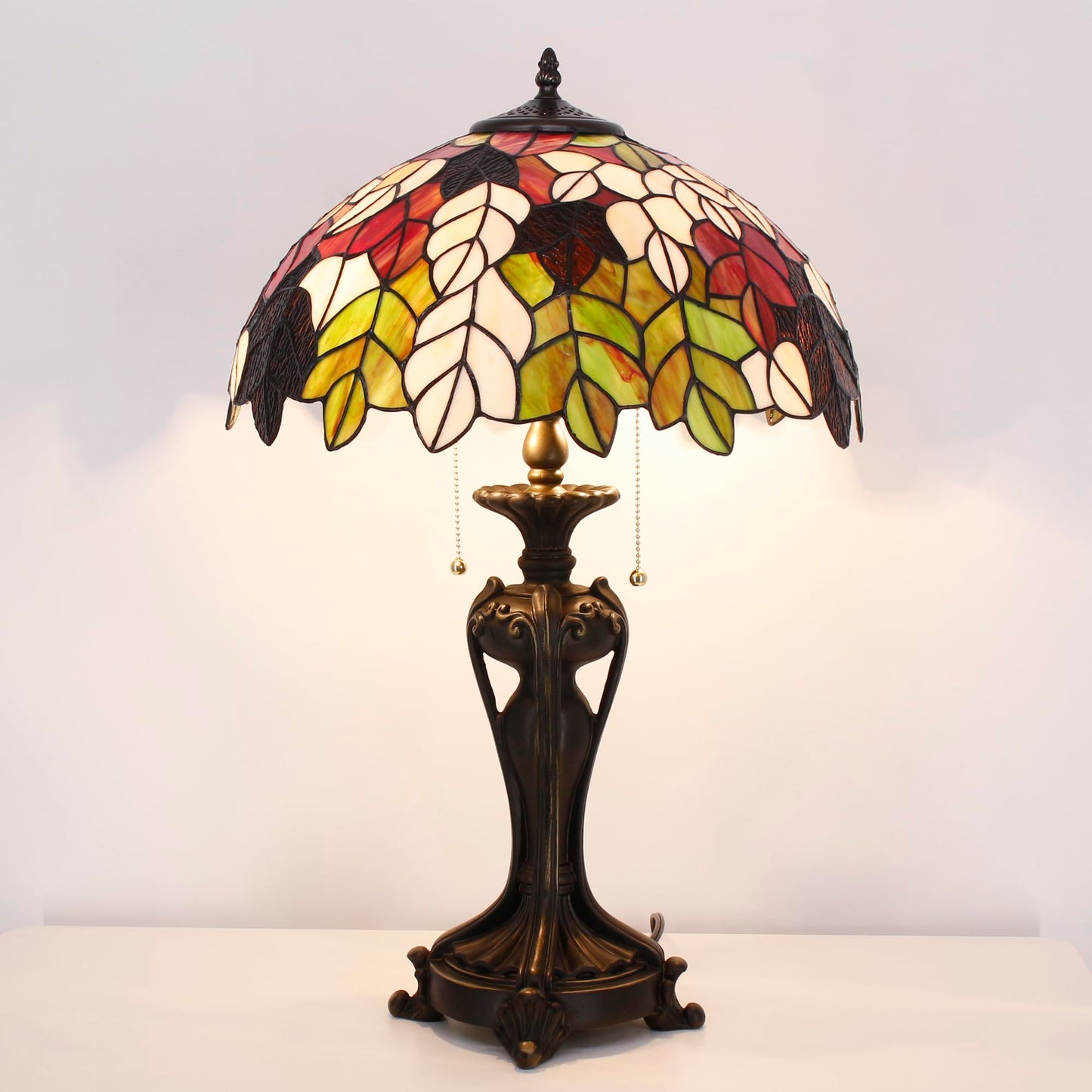 ANYONGLU Tiffany Lamp(2 Lights) Stained Glass Table Lamp Bedside Desk Reading Light 16X16X24 Inch Decor Bedroom Living Room Home Office (Maple Leaf)