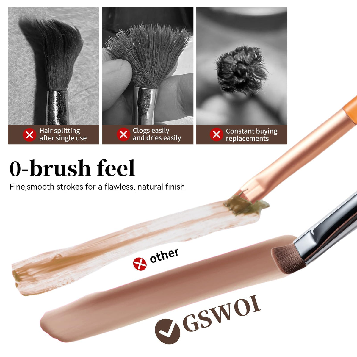 GSWOI Dual Head Acrylic Nail Brush-French Tip & Square Round with Cleaning Brush for Builder Gel,Polygel & Design-Wood Handle & Metal Caps