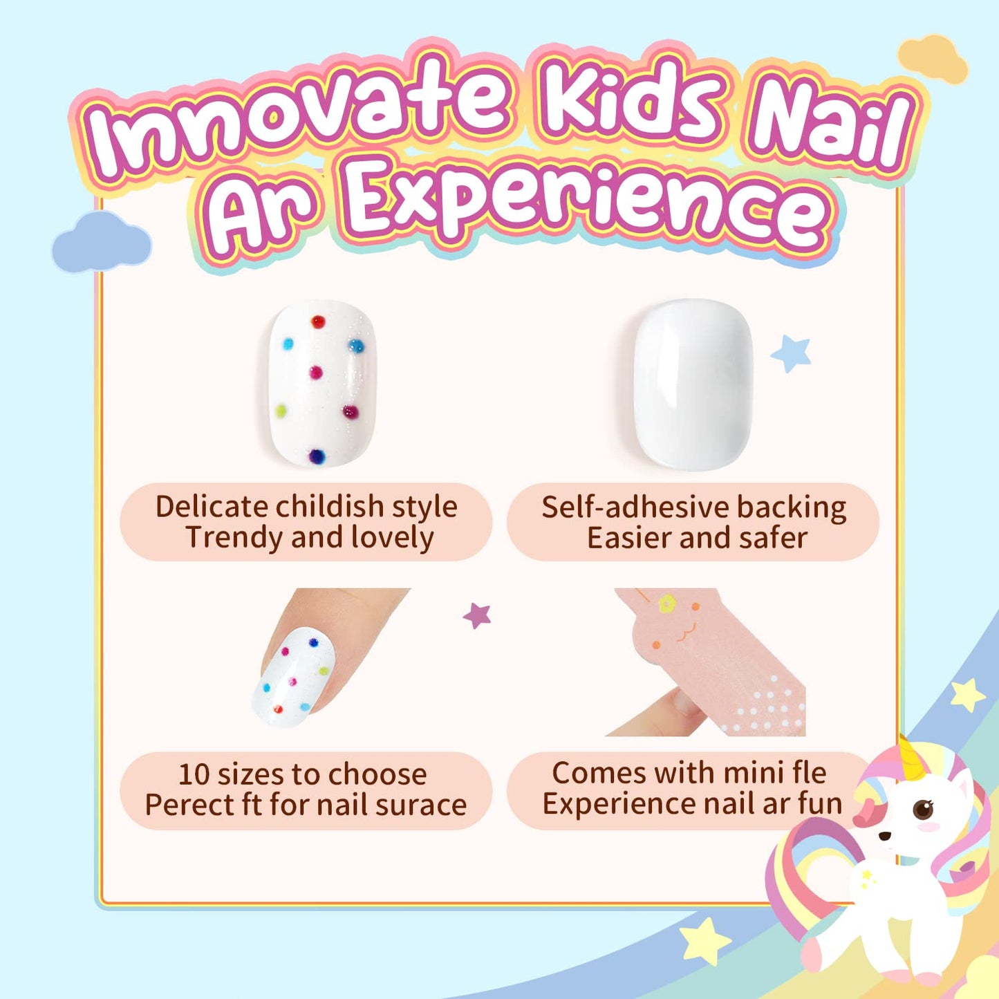 Modelones Press on Nails for Kids 144Pcs 6 Pack Children Acrylic Fake Nails Pre-glue Full Cover Glitter Gradient Color Rainbow Candy Short False Nail Kits Sets Thanksgiving Christmas Gifts for Girls