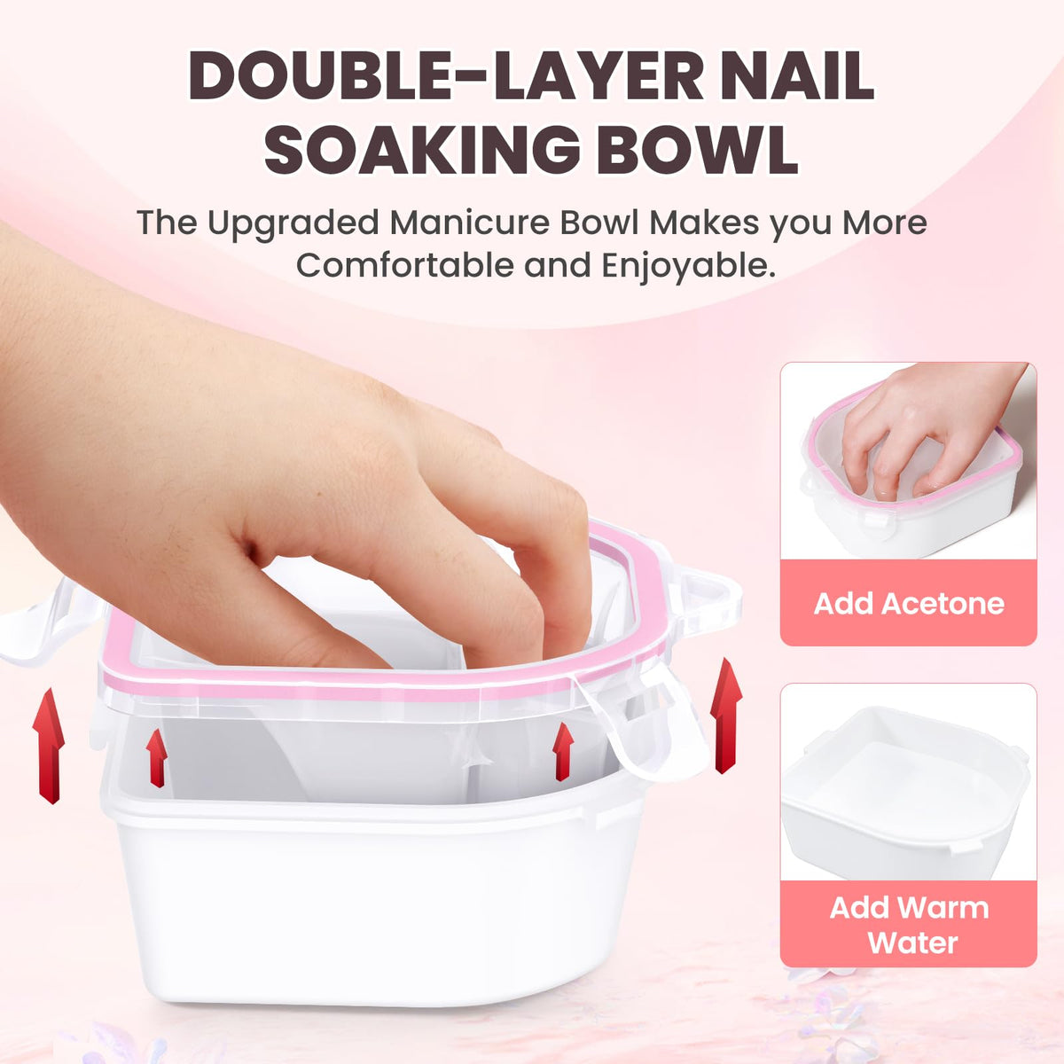 Hand Toe Nail Soaking Bowl: 12PCS Large Size Hand & Foot Nail Soak Off Bowl for Nail Lovers - Acetone Proof Toe Soaking Tray with Manciure Pedicure Tools for Dip Powder Gel Polish Remover (Pink,Pink)