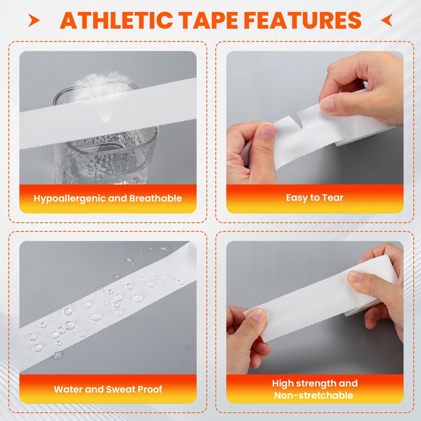16 Pack Athletic Tape, White Sports Tape for Wrist Ankle Protection, Sports Tape Athletic No Sticky Residue, Easy to Tear Gymnastics Tape for Soccer, Football, Training Supplies (1.5" x 160 Yards)"