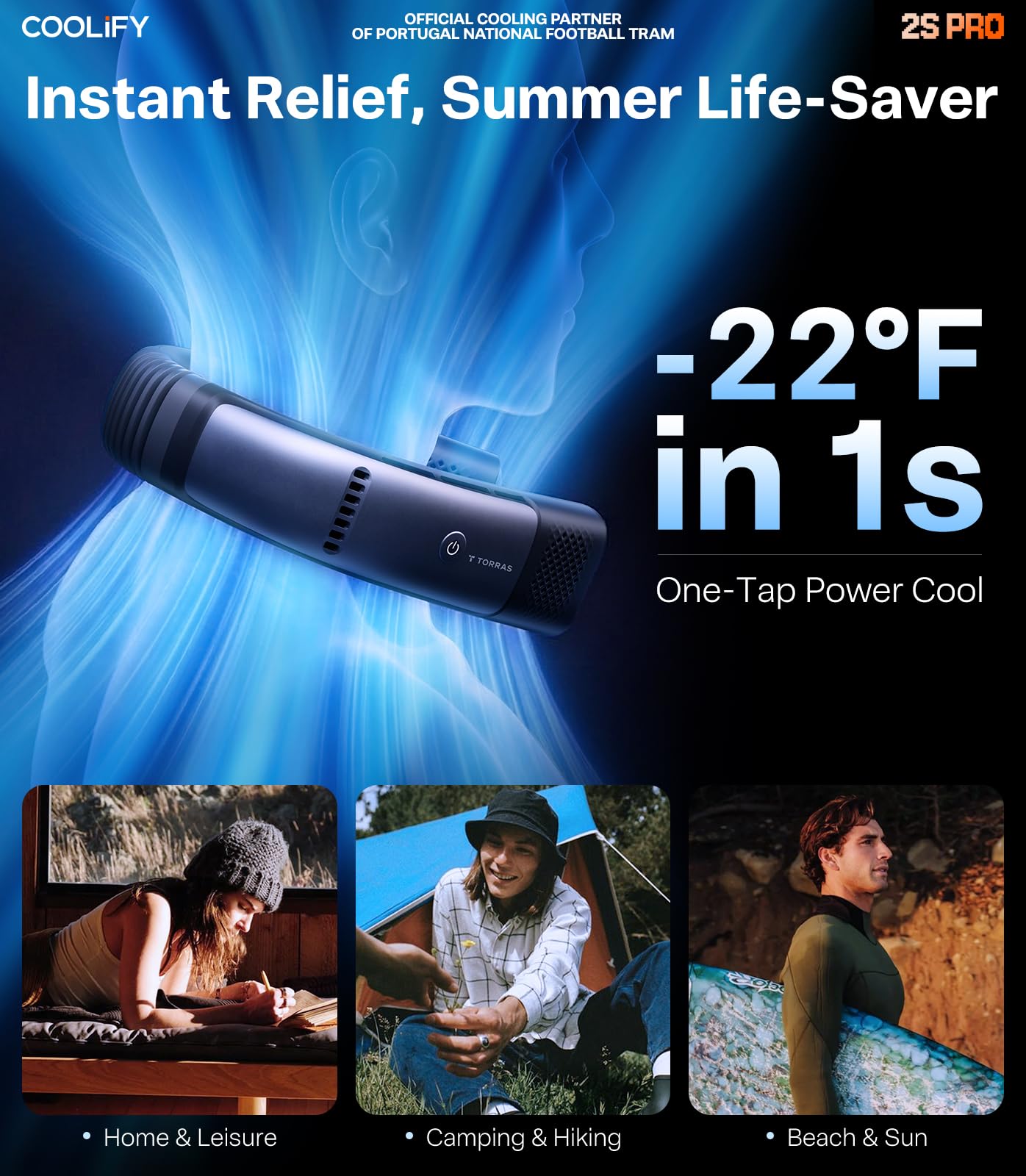 TORRAS Coolify 2026 Neck Air Conditioner 2S PRO, Ice-Feel Semiconductor Cooling Neck Cooler & Personal Air Conditioner for Golf, City Walk, Vacation Travel & Music Festival, Premium Summer Gift, Black