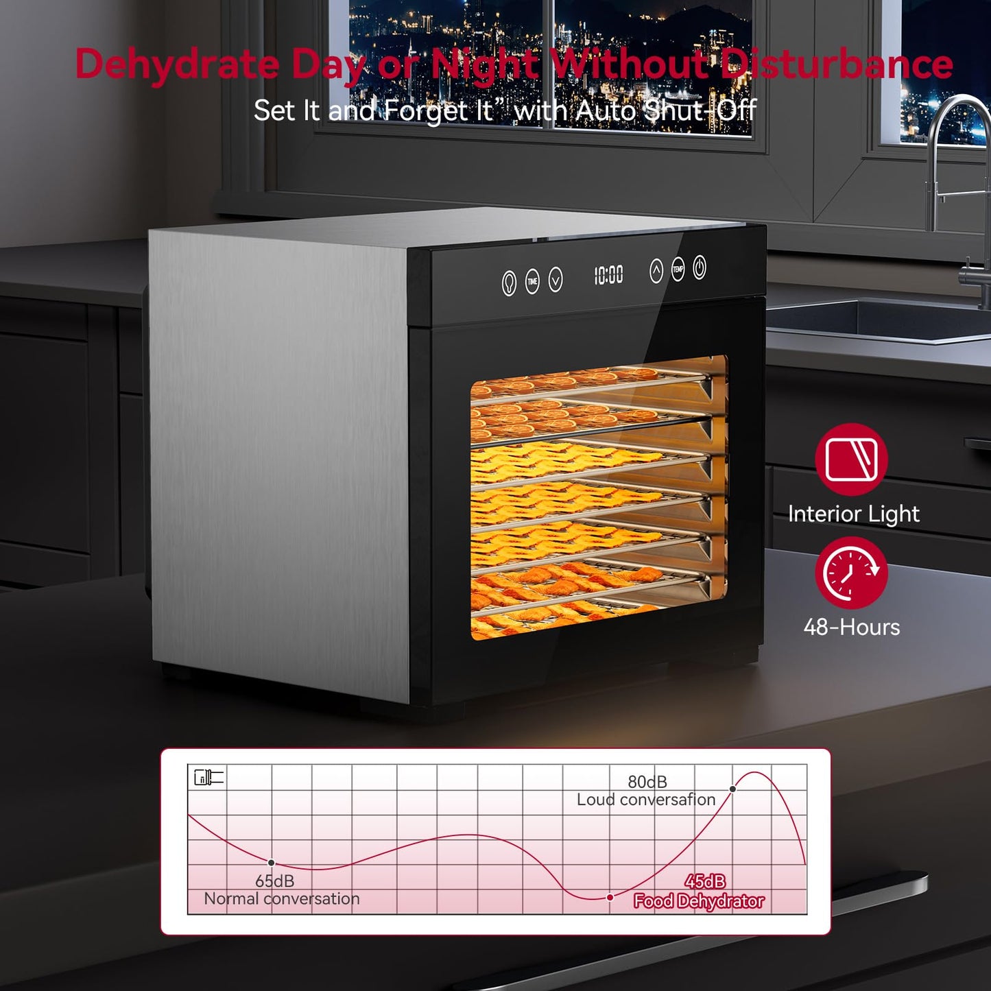 Food Dehydrator, Fruit Dryer Machine with Adjustable Timer & Temperature, 8 Stainless Steel Trays, Quiet Operation, 650W Powerful Dehydrator for Jerky, Fruits, Herbs, Dog Treats