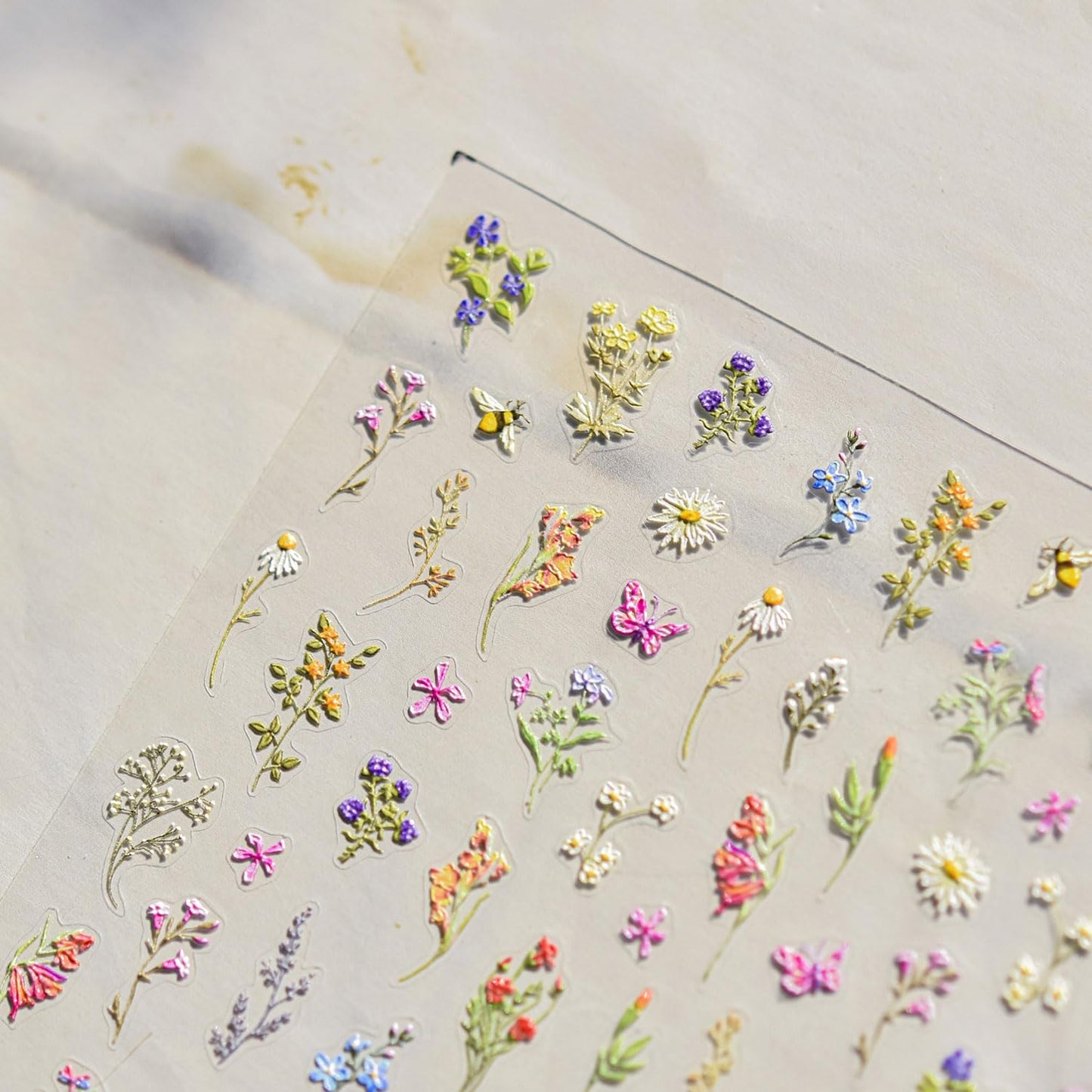 Flower Nail Stickers 5D Embossed Nail Decals Spring Floral Nail Art Stickers Design Nails Supplies Spring Plant Manicure Decoration for Women