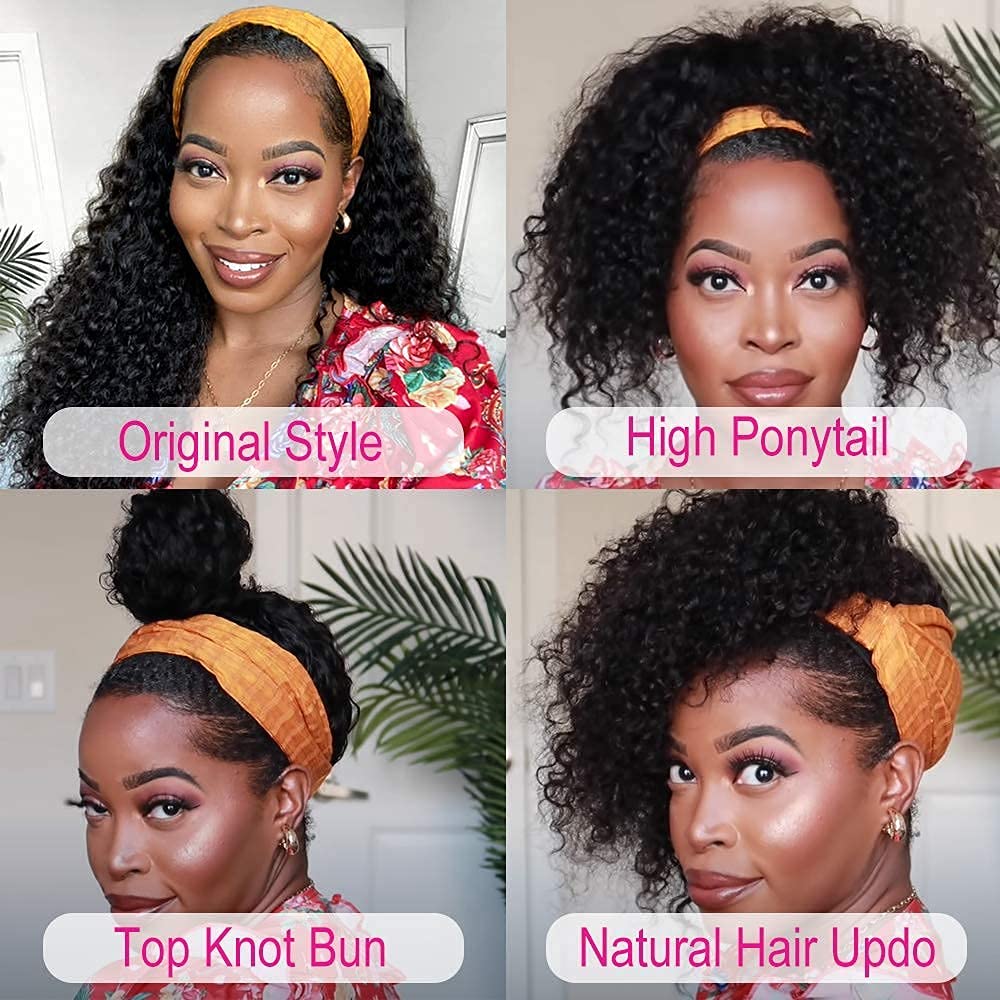 mengkai Deep Wave Lace Front Wigs Human Hair For Women Headband Wig Human Hair Deep Wave Glueless None Lace Front Wig Curly Headband Half Wigs for Women Brazilian Virgin Machine Made Wig 12 Inch