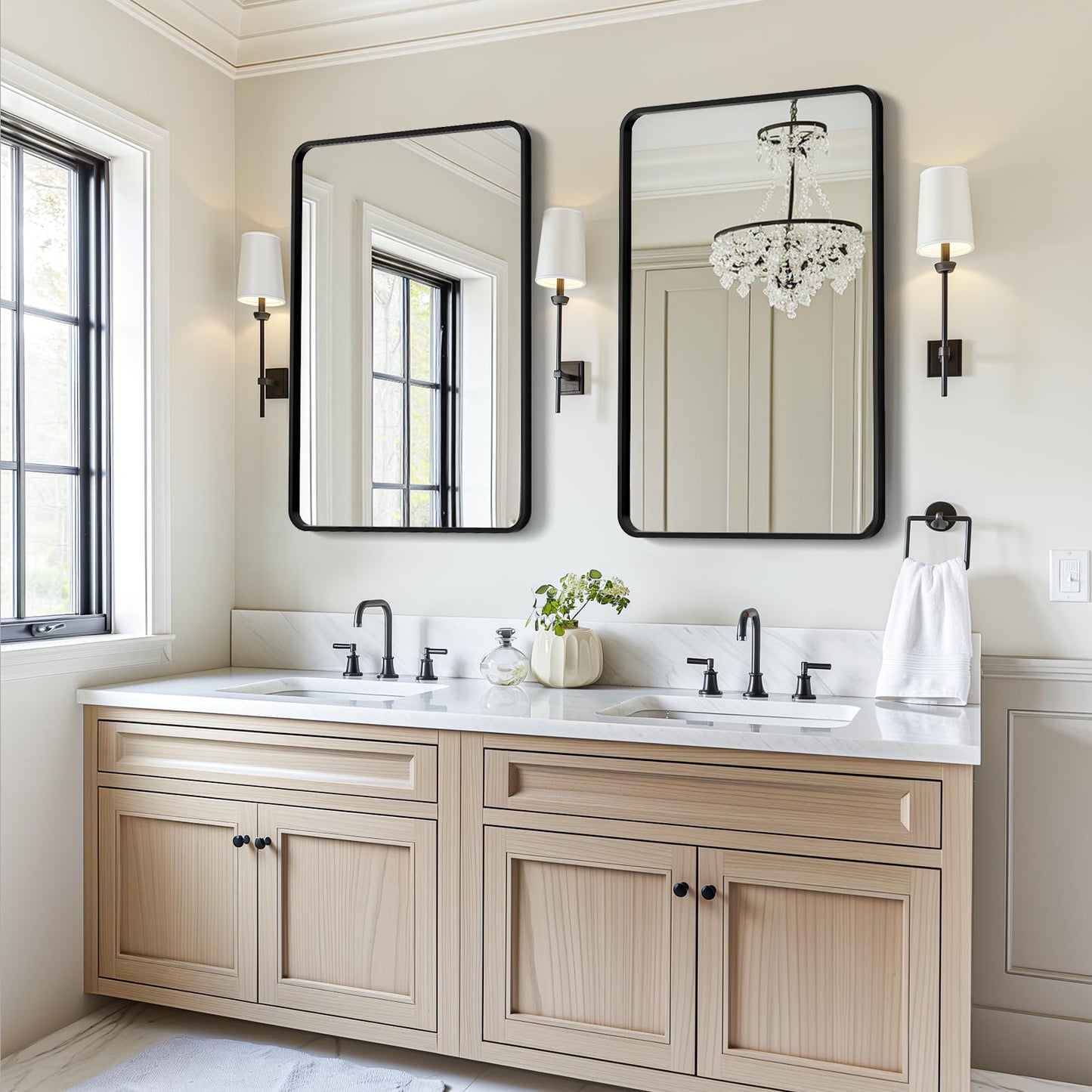 USHOWER 2-Pack Black Bathroom Mirrors for Over Sink 24 x 36 Inch, Metal Frame Rectangle Wall Mirror, Modern Farmhouse Vanity Mirror, Wall Mounted