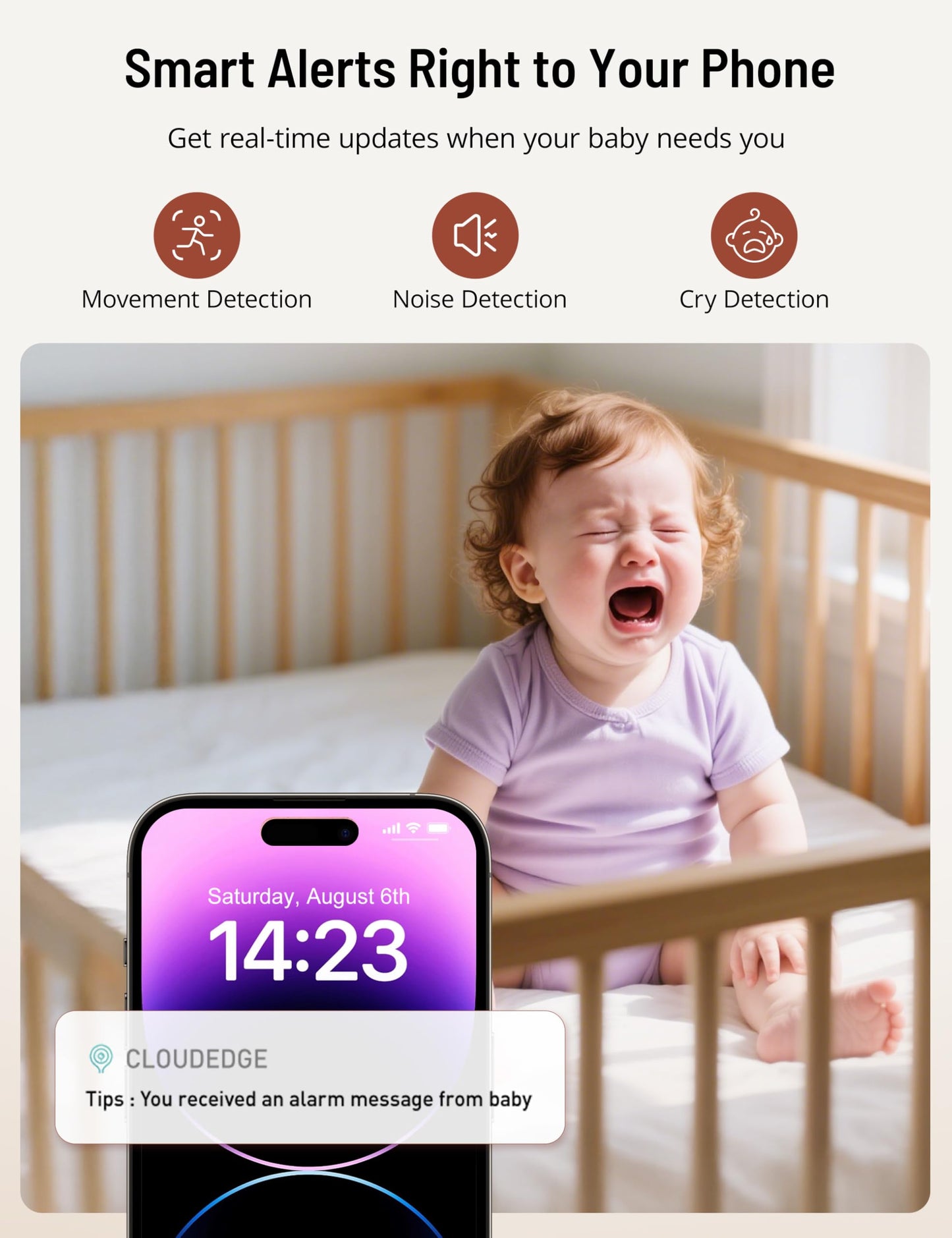 PARIS RHÔNE Video Baby Monitor, 2K UHD WiFi Camera, Night Vision, 5” Smart Baby Monitor with App Control, Motion and Cry Detection, AI Tracking, Three-Way Audio, RGB Night Light, Lullabies