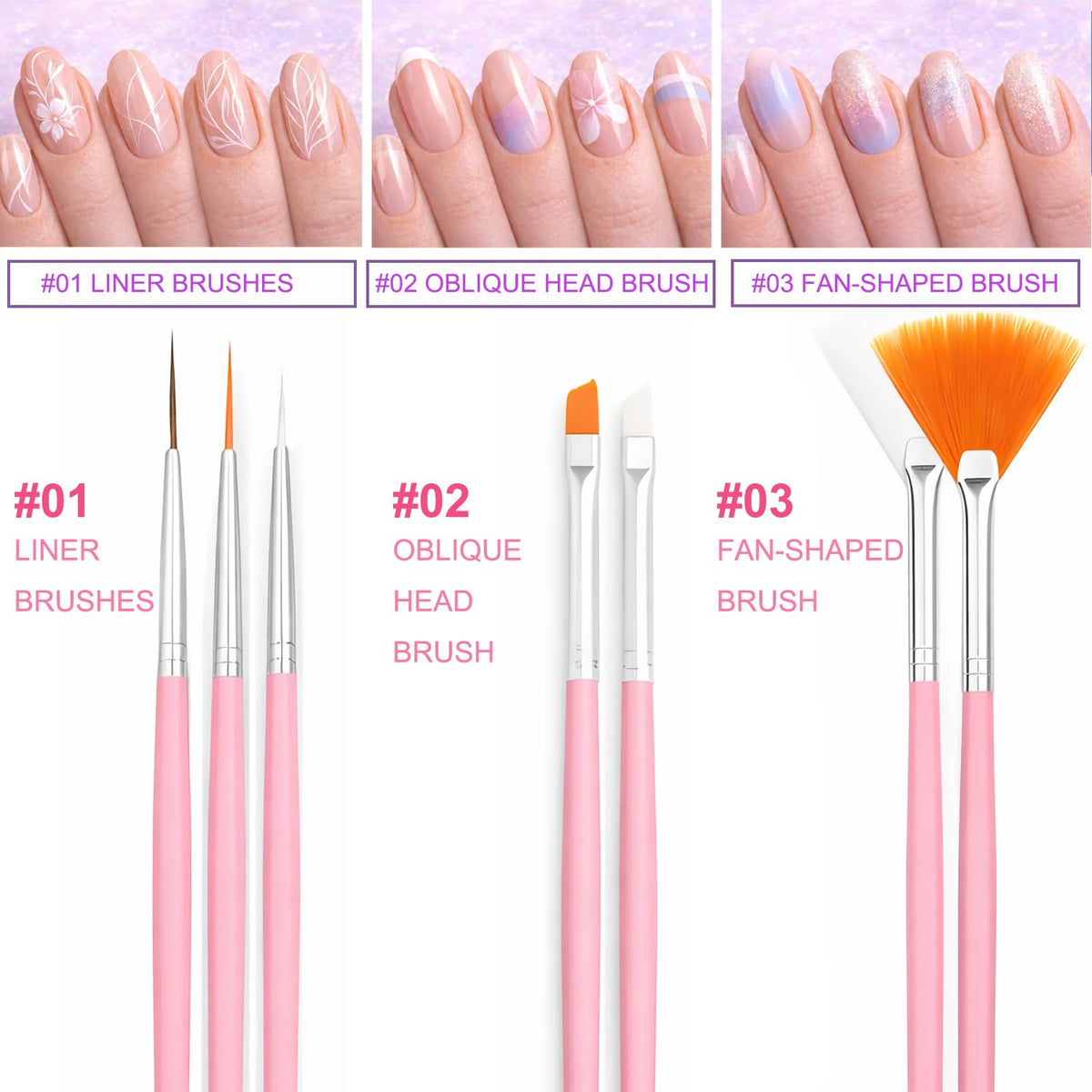 Nail Art Tools Set, 15 Pcs Nail Art Brushes, 5 Double Ended Dotting Pens, Mixing Palette, Nail Brush Holder, 10 Nail Stands & Tape for Press on Holder, Suit for Nail Tech & Beginners
