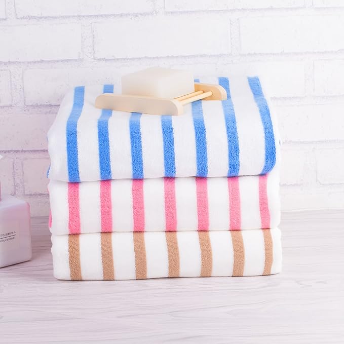 JML Beach Towels, Microfiber Bath Towel Set, 6 Pack, 30" x 60", Cabana Stripe, Absorbent, Quick Dry for Adults, Travel, Summer, Sport, Swimming, Pool, Yoga, Camping, Stripe Blue and White