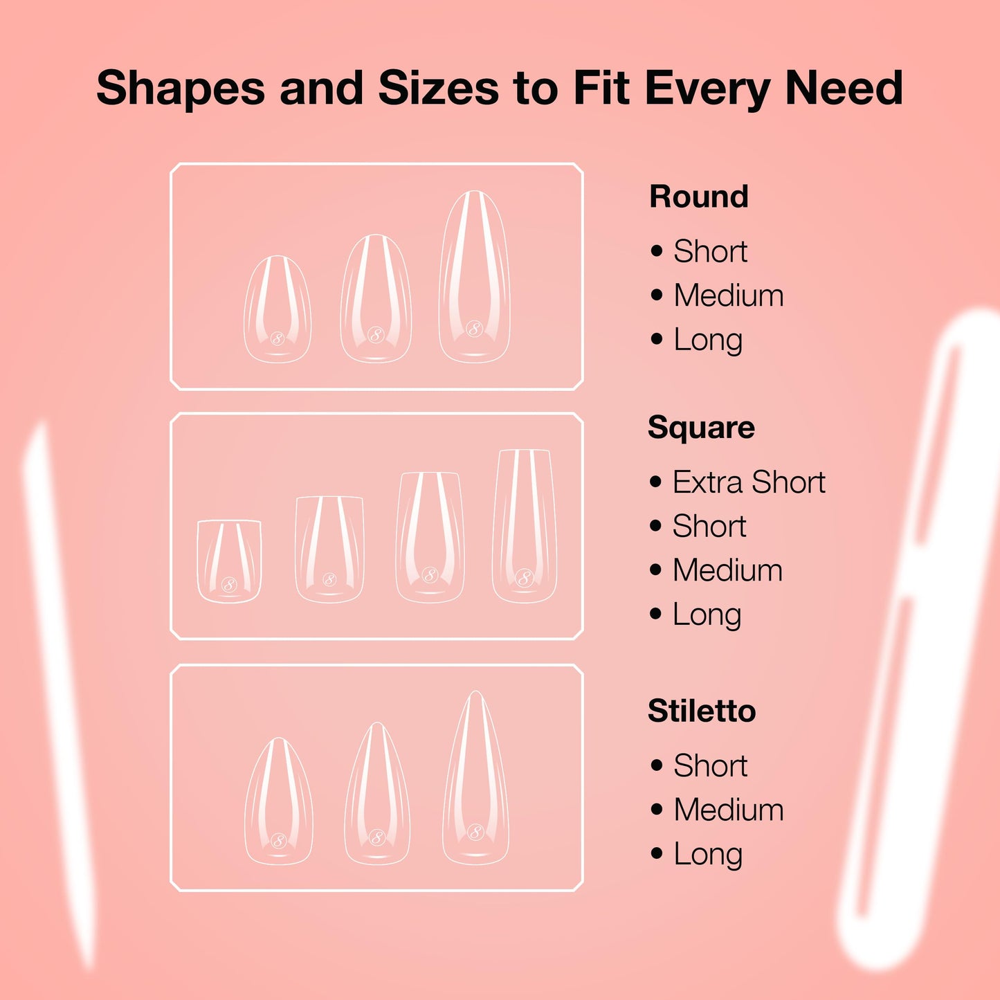 Cre8tion Soft Gel Nail Tips, Long Square Shape, 602 Tips in 14 Sizes (00-9) for Professional Nail Extensions