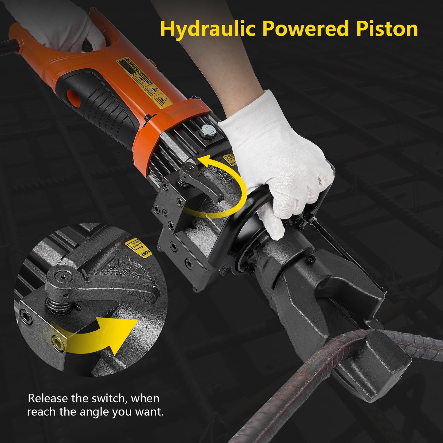 Electric Hydraulic Rebar Bender, 900W 110V, Bending up to 5/8 in #5 16 mm Rebar, Bending Angle 0-130 Degrees, Hand Held Bender Machine for Rod Steel Copper Bar (900W RB-16)