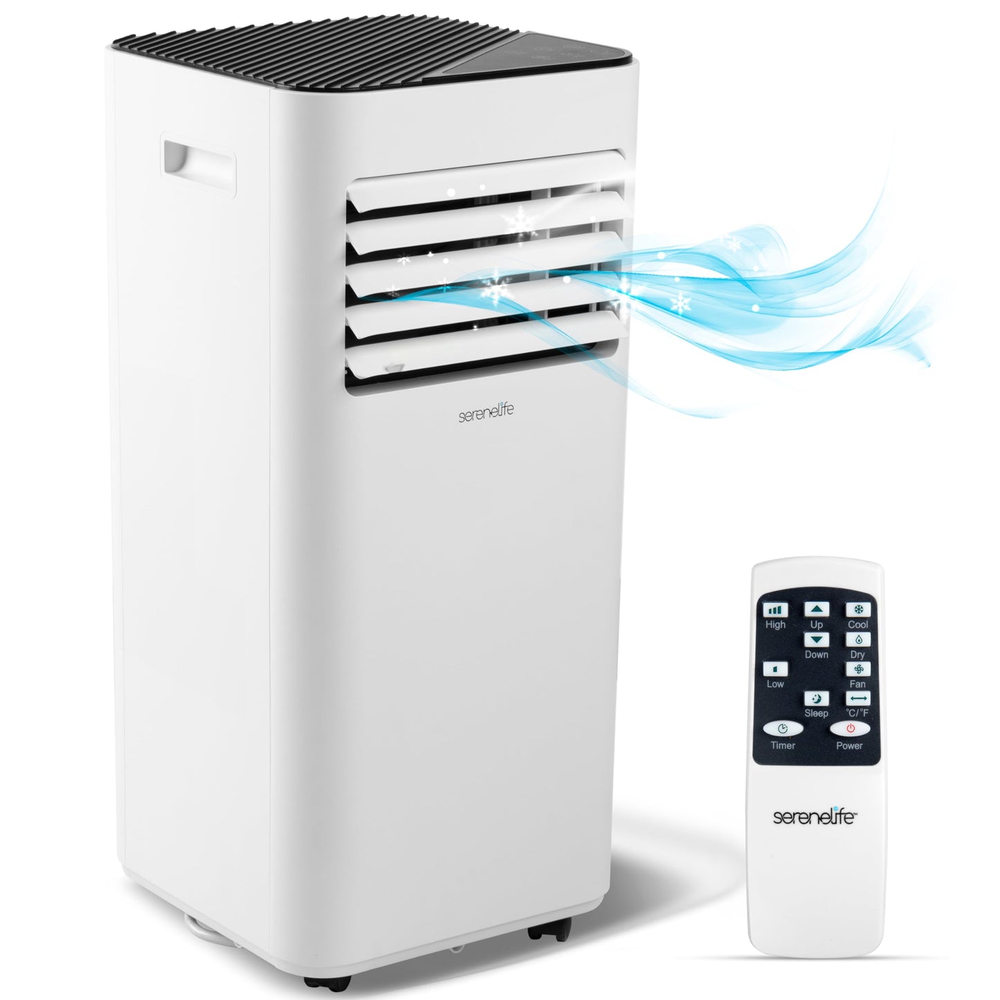 SereneLife 10000 BTU Portable Air Conditioner - Free-Standing A/C Unit w/Cooling, Dehumidifier & Fan, Energy Efficient, 320 Sq. Ft. Coverage, Includes Window Mount Kit & Wheels, 11x11x27 IN (White)