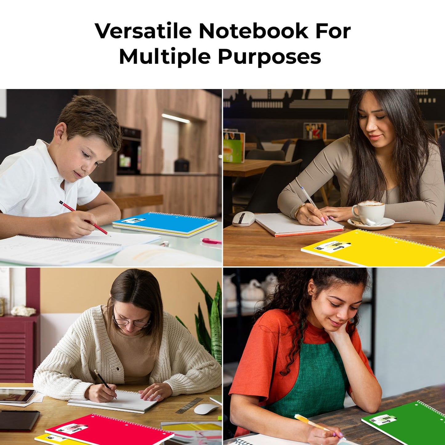Rosmonde 50 Pack, 1 Subject Spiral Notebook Wide Ruled Bulk, 140 Pages (70 Sheets), Thick No-Bleed Paper, 8 x 10-1/2", 3 Hole Punched, 1 Subject Spiral Notebook Bulk, Bulk Subject Notebook