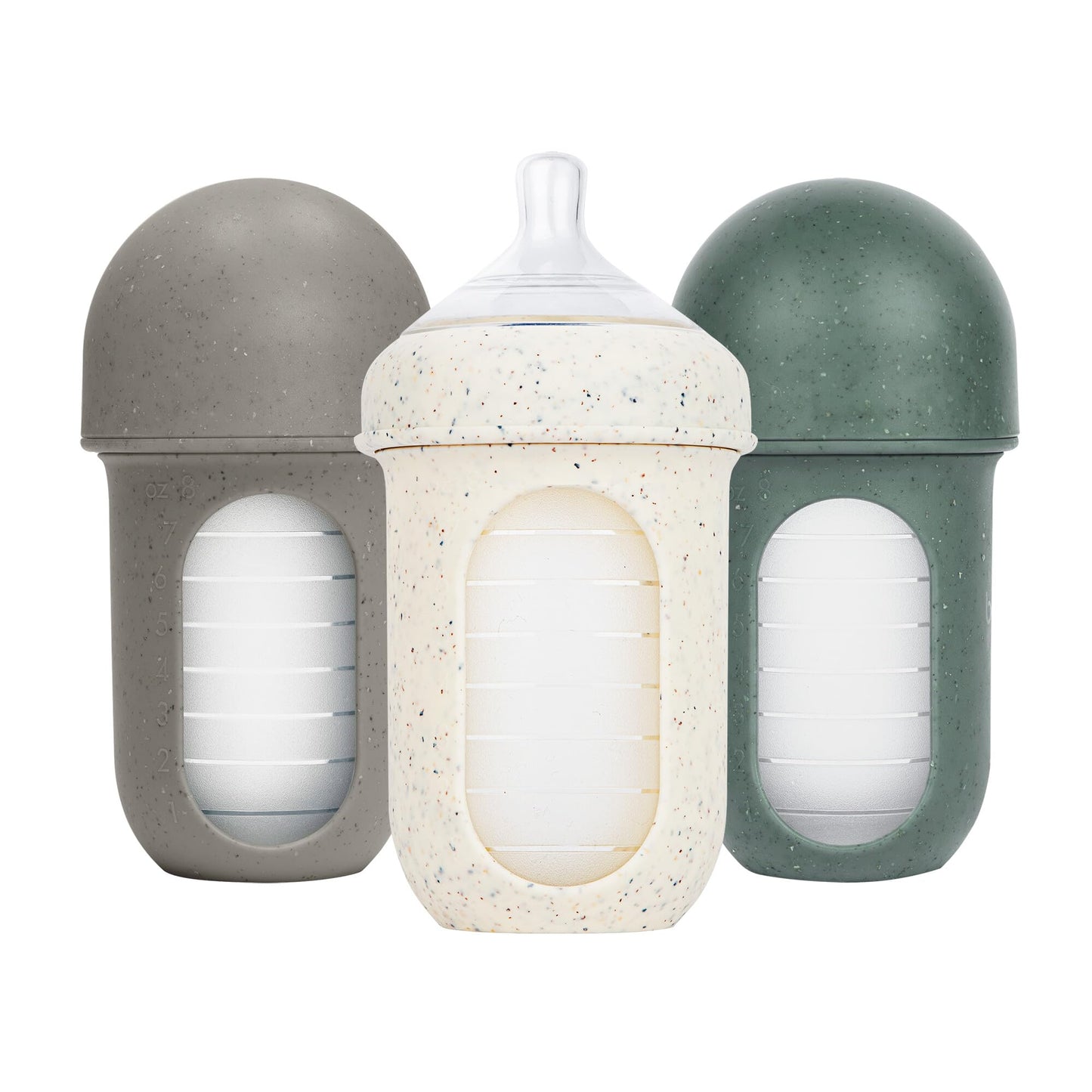 Boon Nursh Bottles - Silicone Baby Bottles Help Ease Colic Symptoms - Reusable Food-Grade Silicone Pouches with Polypropylene Shell - Medium Flow - 8 Oz - Speckle Green