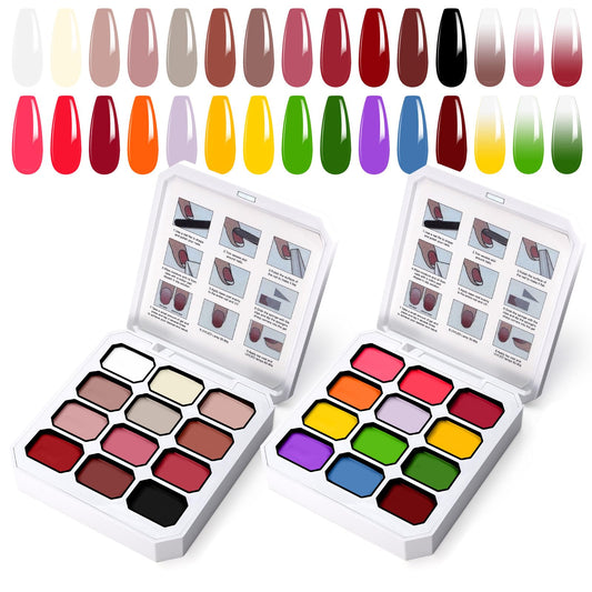 U-Shinein 24 Colors Gradient Nail Gel Palette Set, Hema ＆ TPO Free Bright Nude Black White Pink Green Ombre Gel Nail for Pigment Painting Pat Nails Gel Kit, Perfect with Salon Pro DIY Home Nail Art