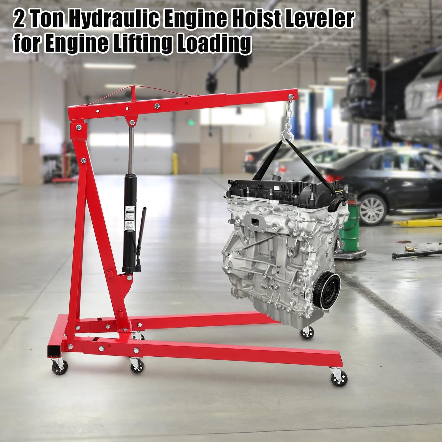 Towallmark Engine Hoist 2 Ton, Folding Cherry Picker Engine Hoist with Lever and 6 Casters, Heavy Duty Hydraulic Shop Crane, Engine Crane Lifter for Garage Workshop