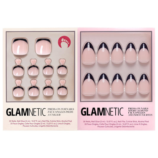 Glamnetic Press-On Nails Bundle - Azure Blue & Hailey | Bright Blue Short Round Fake Nails | Glazed Short Almond False Nails | Reusable, Salon-Quality Nail Kits