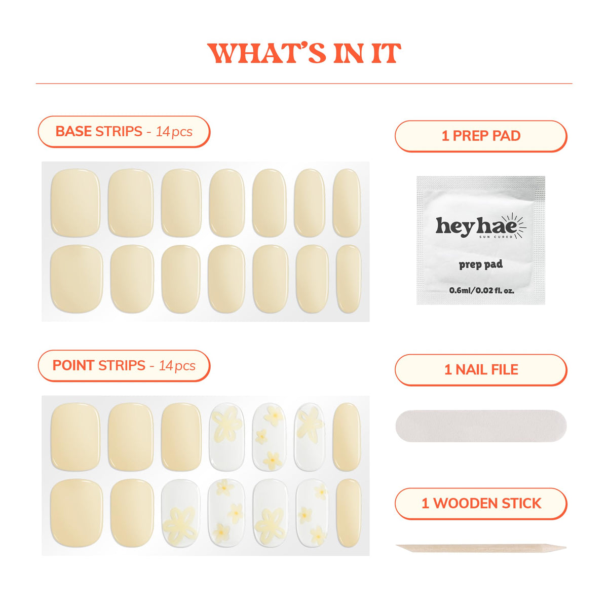 Heyhae Semi Cured Gel Nail Strips | No LED Lamp Needed | Solid, Yellow, Spring |Easy Apply & Remove, Salon Quality|Includes 28 Strips, 1 Prep Pads, Nail File & Wooden stick- Hey, Let's Catch Some Rays