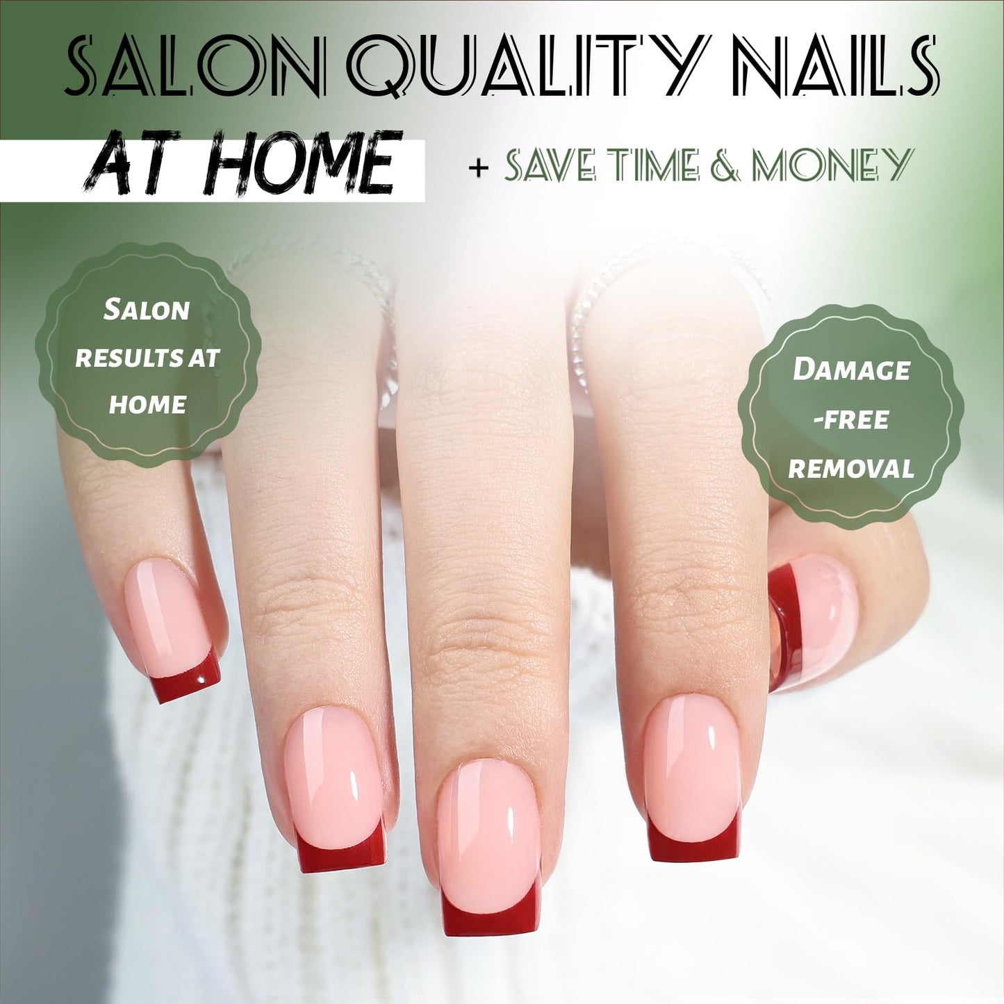 Red French Tip Press On Nails Square - Short Square French Tip Fake Nails with Nail Glue, Red Press On Nails Opaque Reusable Stick On Nails in 16 Sizes - 32 Nail Kit for Women & Girls | Salon Quality