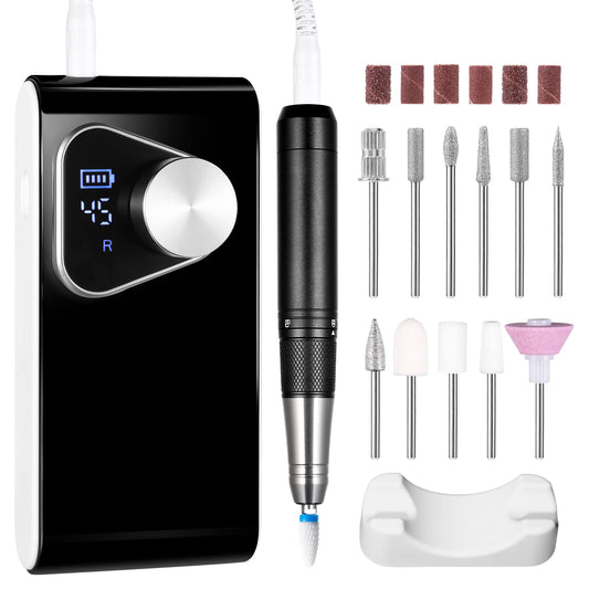 YSC Electric Nail Drill - 45000RPM Rechargeable Efile with Coreless Motor, Waterproof Nail Drill for Acrylic Nails, Portable Efile Kit for Home Salon Manicure Pedicure, Low Noise & Vibration Black