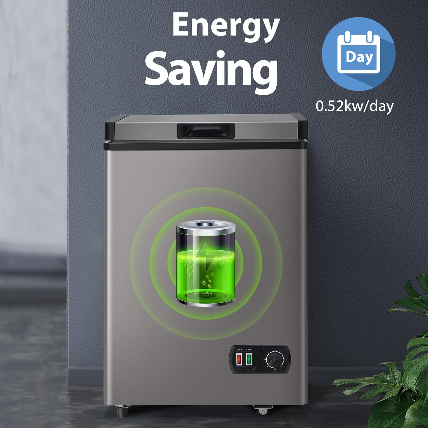 LifePlus Chest Freezer, 4.2 Cu Ft Small Deep Freezer With Fast Cooling & Convenient Pulley, Perfect for Kitchen Parlor, Garage，Apartment，Small Freezer With Low Noise & Energy Saving, Titanium Grey