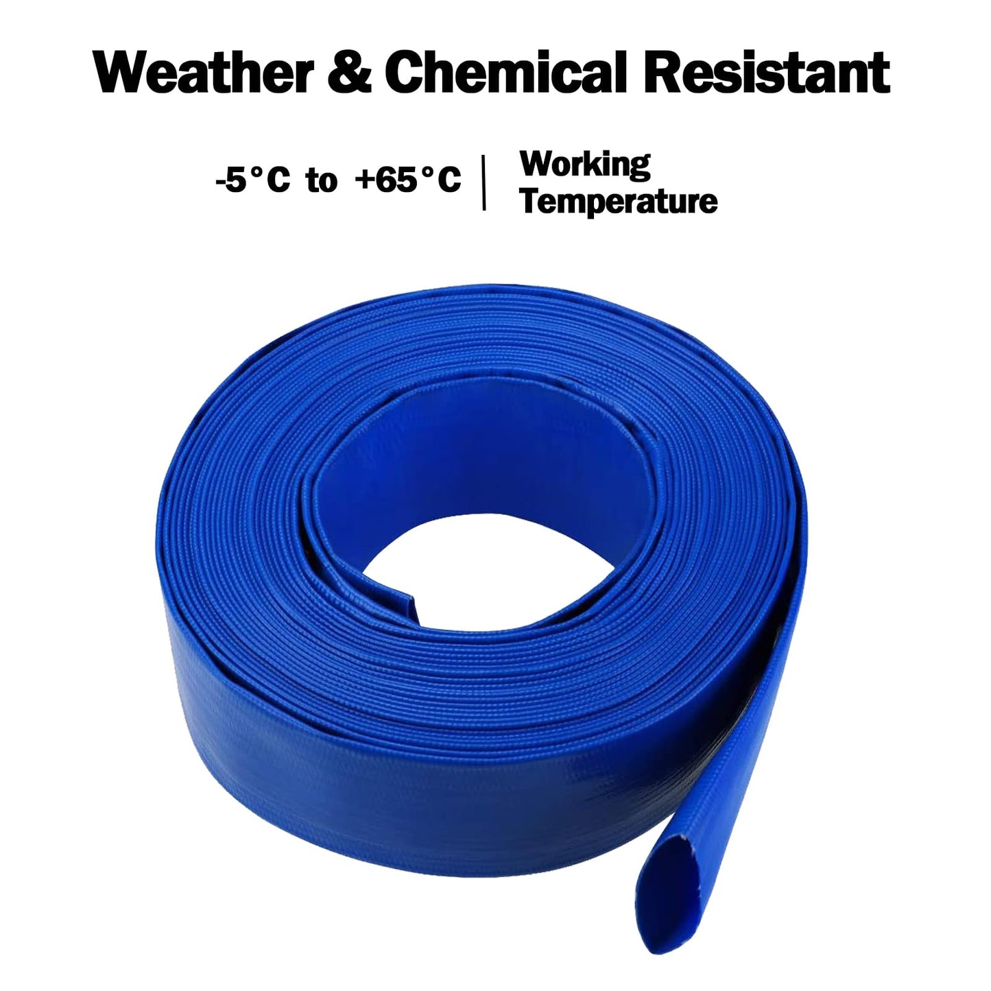 Eastrans 2" x 25 FT Pool Backwash Hose, Heavy Duty Flat Discharge Hose, Weather and Burst Resistant, Best Hoses for Inground Pools, Pool Filter & Pool Drain Hose with 2 Hose Clamps
