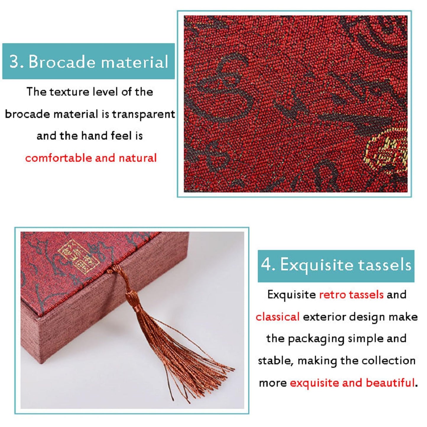 MIAO JIN 6 Pieces Retro style Square Tassel Jewelry Boxes Set Small Travel Gift Organizer, Portable Traditional Bracelet Jewelry Earring Packaging Case for Valentine Day Anniversary Birthday Gift