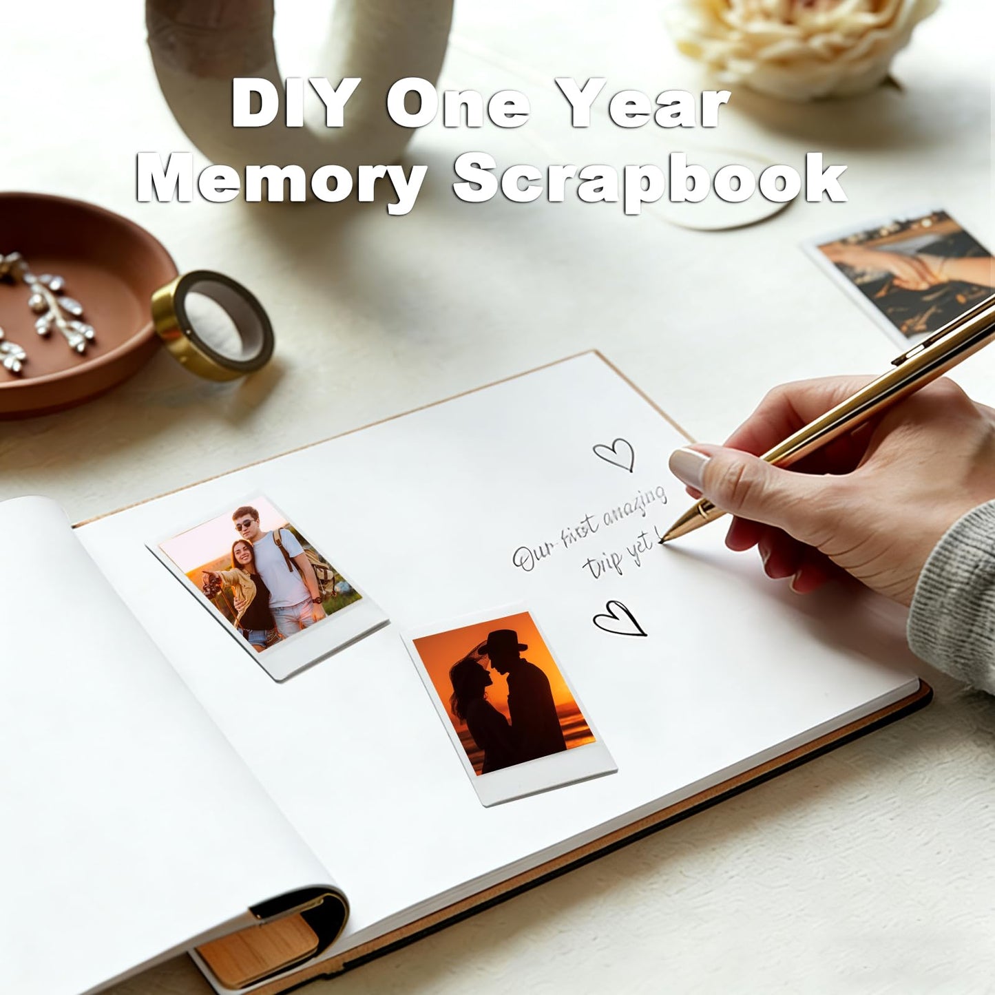 1 Year Anniversary Scrapbook, 1st Anniversary Paper Gift Photo Album for Boyfriend Girlfriend Her Him, One Year Wedding First Anniversaries Ideas Handmade DIY Memory Book for Couple Wife Husband