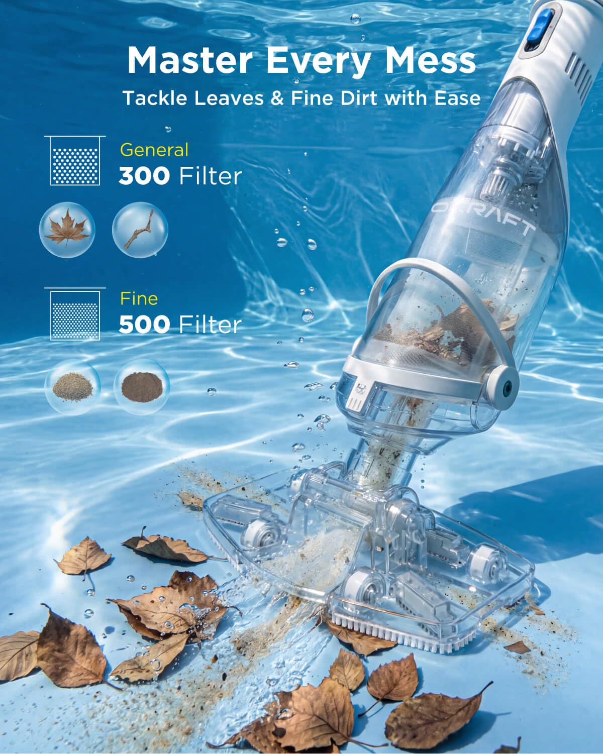 InoKraft Pool Vacuum for Above Ground Pool, Cordless Pool Vacuum for Inground Pools, Rechargeable Pool Cleaner with 18.5 GPM Suction, Above Ground Pool Vacuum with 59” Extendable Pole, Blue