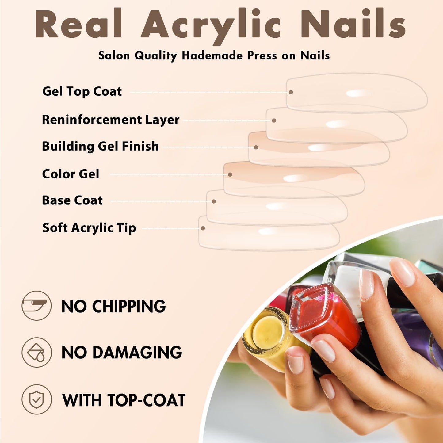 KQueenest Dusty Pink Long Medium Press on Nails Coffin Nails Press Ons Pale Glossy Gel Full Cover Long Fake Nails For Women, Thick Square Tip Nails Acrylic False Nails Set for Daily & Wedding, 24 Pcs