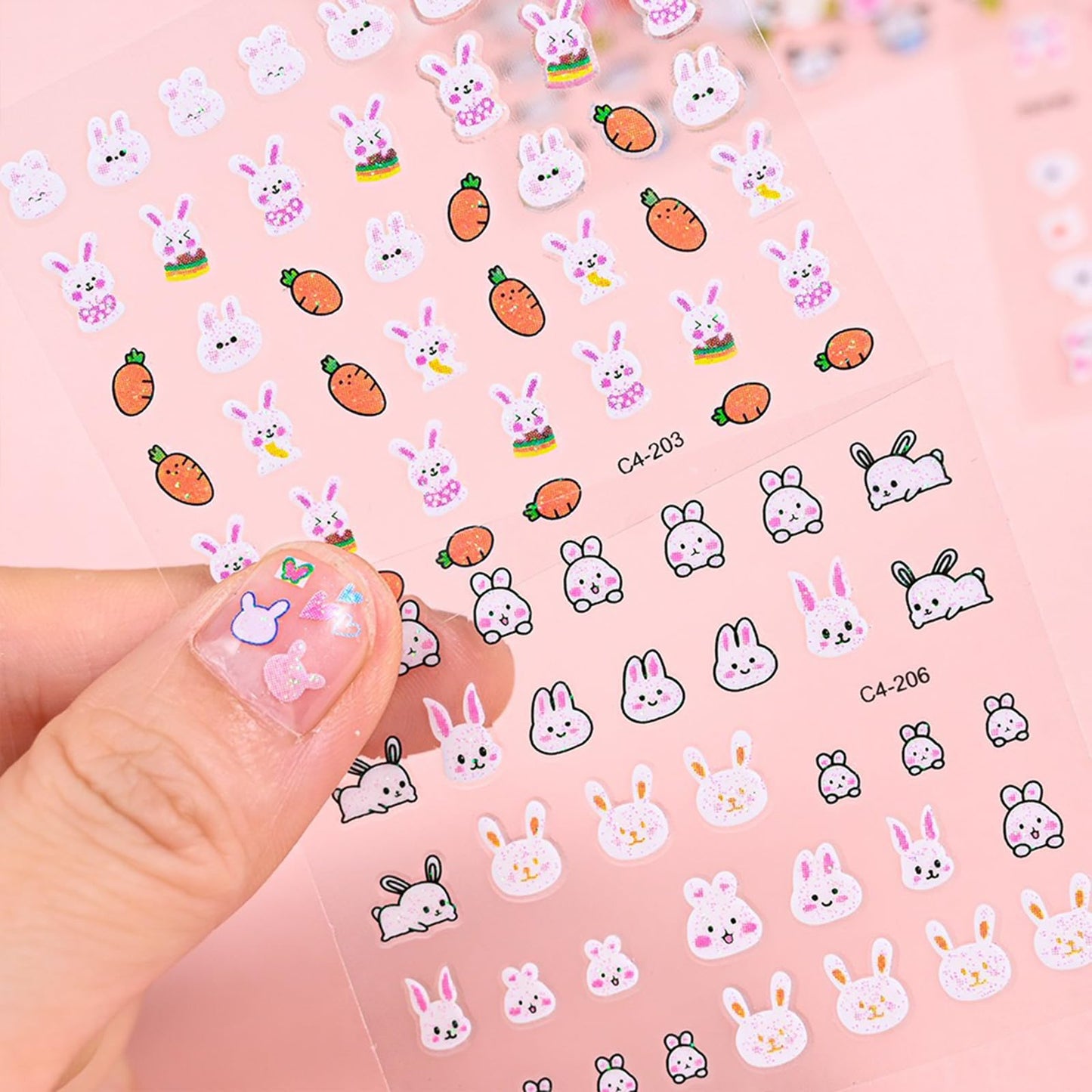 30 Sheets Bunny Nail Art Stickers Cute Nail Stickers 3D Self Adhesive Nail Art Supplies Rabbit Strawberries Heart Flower Nail Design Easter Nail Decals for Women Girls Manicure DIY Decorations