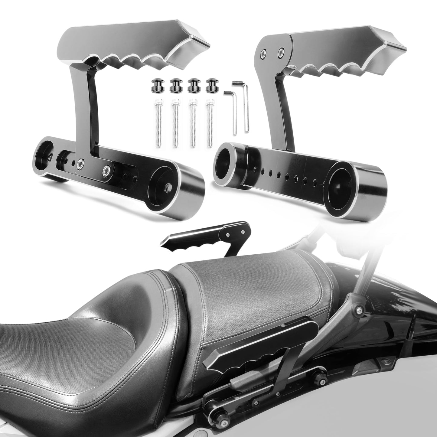BAKAFOH Adjustable Aluminum Passenger Grab Handles Set Rear Armrests Grabrails Grip Bars for Can Am Spyder F3 F3-L F3-S F3-T 2016-2024 Accessories(Black Style)