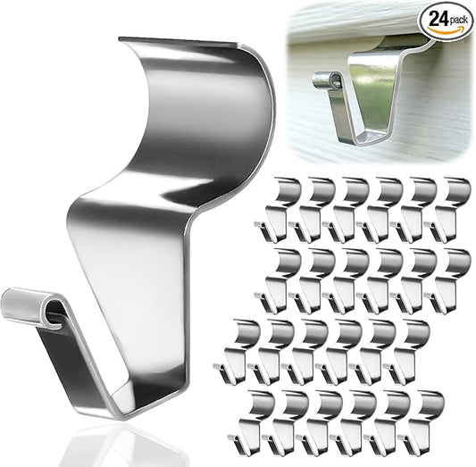 Aminigram 24-Pack Vinyl Siding Hooks Hanger, Heavy Duty Stainless Steel Vinyl Siding Clips, No-Hole Needed Front Porch Decor, Siding Hooks for Hanging Outdoor，Christmas Wreath Hangers for Front Door