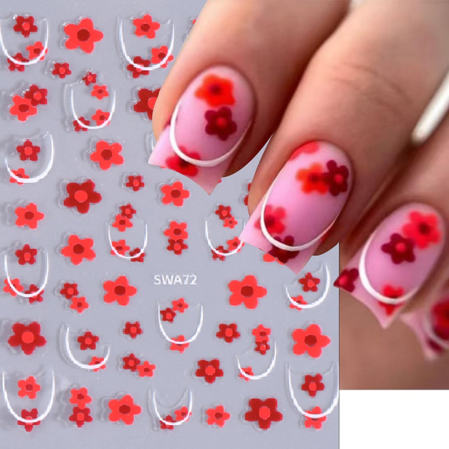 5 Sheets Flower Nail Art Stickers 3D Self-Adhesive Spring French Pink Daisy Floral Design Decals Summer Sunflower Nail Stickers Women DIY Decoration