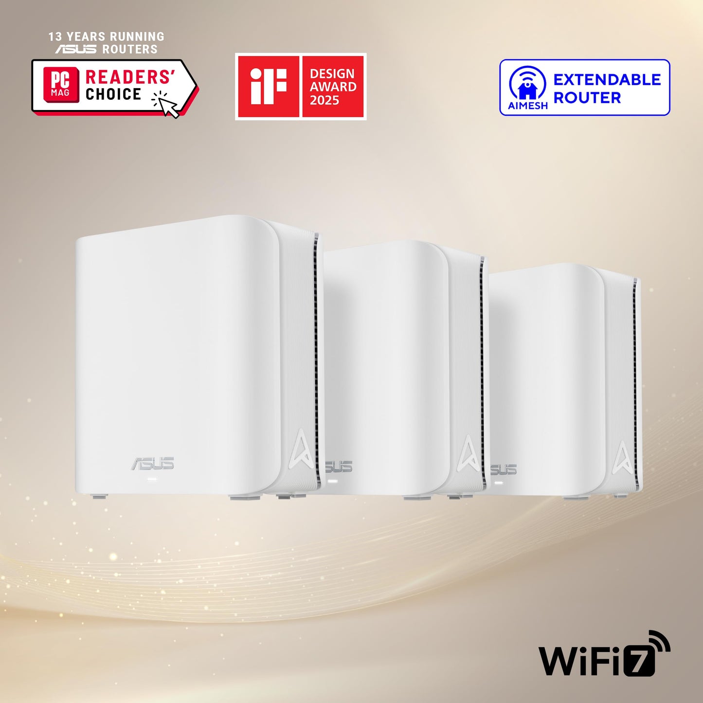 ASUS ZenWiFi BD4 (3-Pack) Dual-Band WiFi 7 Mesh, 3600 Mbps, 6500 sq.ft, Dual 2.5G Ports, Security and Parental Controls Included, Smart Home Master SSIDs