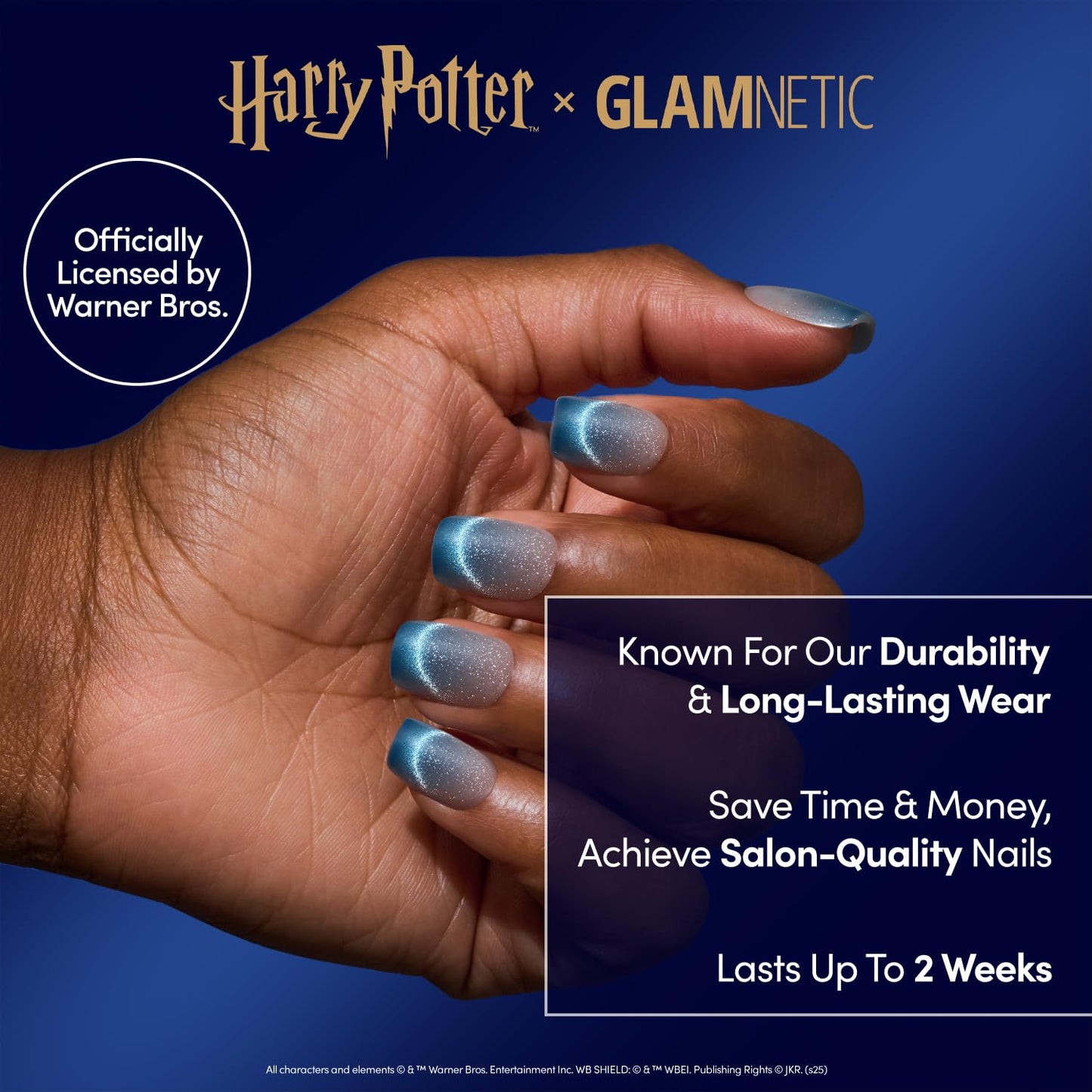 Harry Potter™ x Glamnetic Press-On Nails Bundle - Harry Potter™, Dementor™, Unicorn Blood, Mandrake & Lumos | Short Almond Fake Nails with Black French Tips, Glasses & Hidden Lightning Details | Mediu