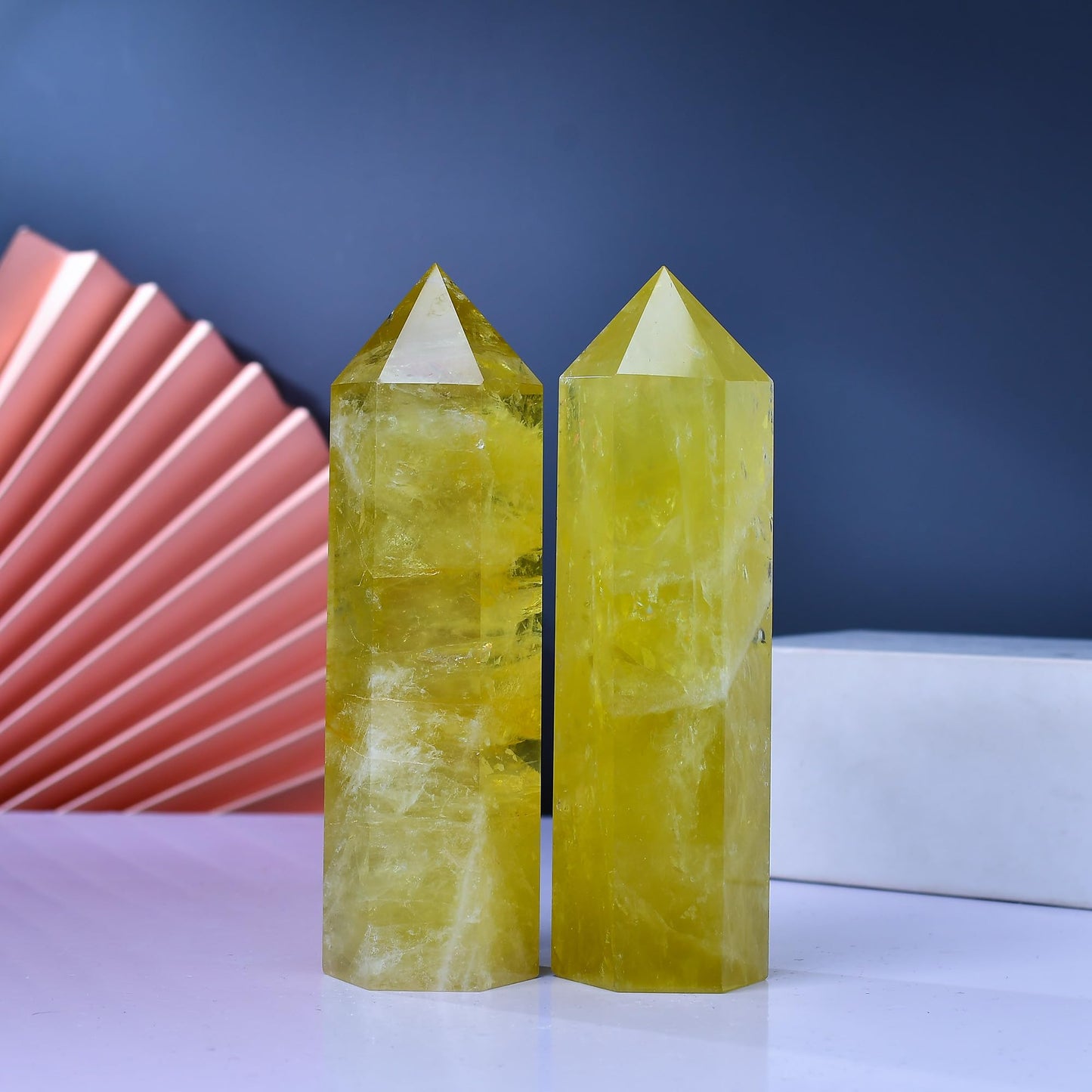 WUYOUSHI Large Citrine Healing Crystal Towers 5.9" -6.1" Natural Crystal Wand 6 Faceted Chakra Crystal Point Reiki Meditation Therapy Home Decoration Gift (1-1.2lb)