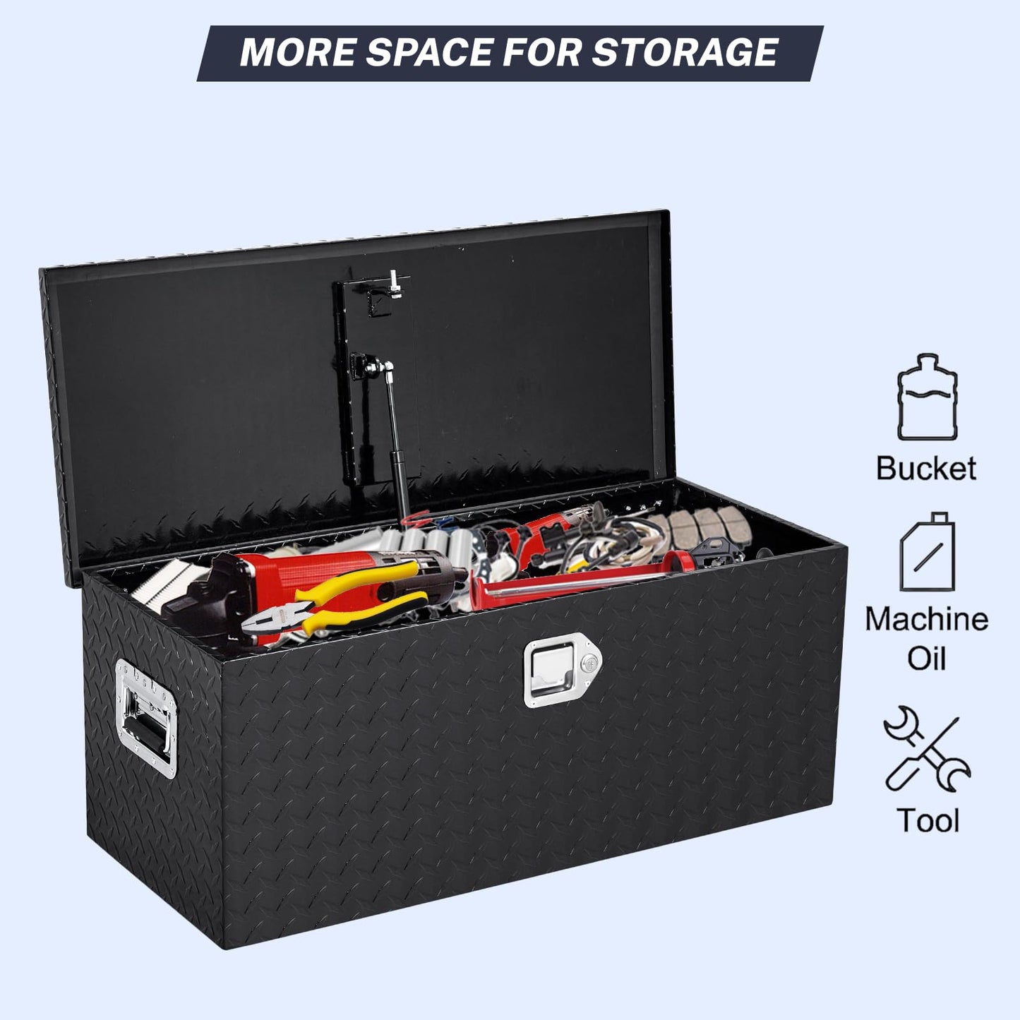 GarveeTech 36 in Truck Bed Tool Box, Heavy Duty Aluminum Diamond Plate ToolBox for Pick Up Truck RV Trailer, Trailer Toolbox Storage with Side Handle, Lock and Keys, Black