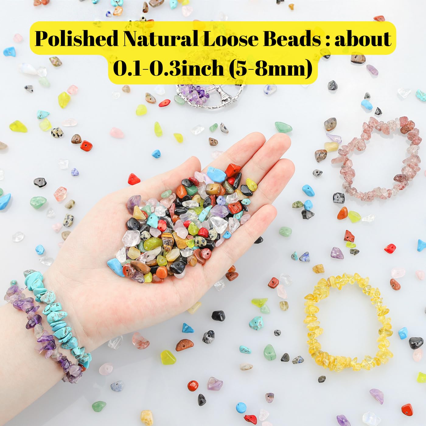 XIANNVXI Yellow Aventurine Beads, Natural Chip Stone Beads 400Pcs Crystal Bead 5-8mm Irregular Healing Crystal Loose Rocks for DIY Jewelry Making
