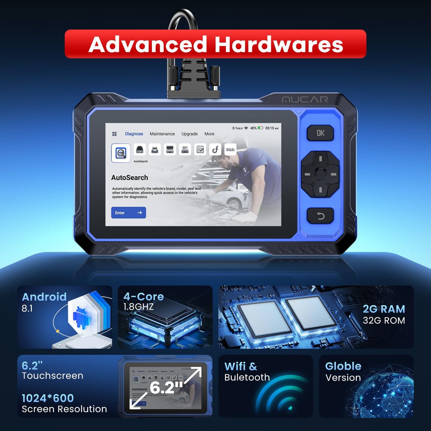 OBD2 Scanner, MUCAR 632 Elite AI-Assisted OBD2 Bidirectional Scan Tool, Oil/Throttle/SAS/TPMS/BMS/EPB Car Scanner Diagnostic Tool with 15+ Resets, CANFD Protocol, Autoauth for FCA SGW, Lifetime Update