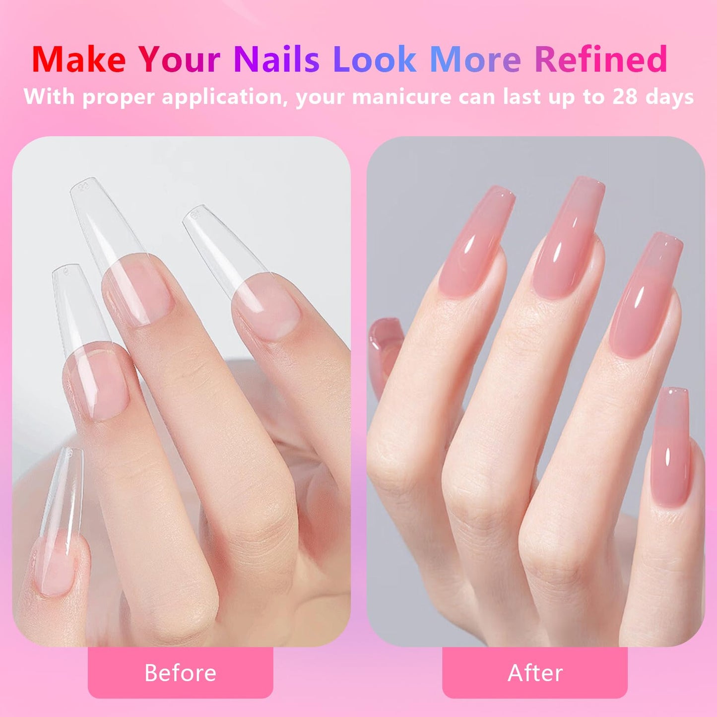 BETE Long Stiletto Clear Acrylic Nail Tips–544Pcs 16 Sizes with Half Sizes, Tipex Instant Apex Full Cover False Nails, Pre-Shaped Strong Thick Press On Nails for Home & DIY Manicure