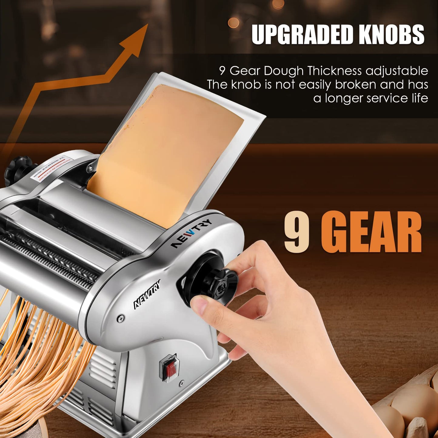 NEWTRY Electric Pasta Maker Noodle Maker Pasta Making Machine Dough Roller Cutter Thickness Adjustable Stainless Steel US 110V for Family Use 2 Blades Type