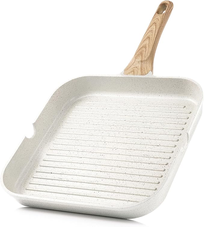 SENSARTE Nonstick Ceramic Grill Pan for Stove Tops, Versatile Square Grilling Pan with Pour Spouts, Durable Grill Skillet for All Stoves, Steak Bacon Pan, Non Toxic-PTFE,PFAS,PFOA Free, 11 Inch