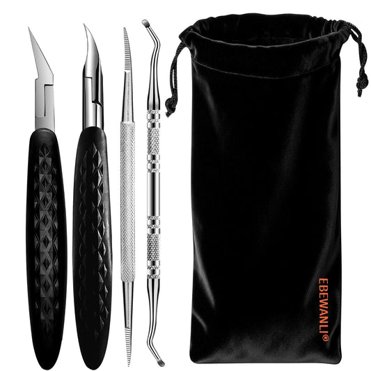 EBEWANLI Ingrown Toenail Clippers Kit - Heavy Duty Toe Nail Clipper for Ingrown Toenails and Thick Nails, Stainless Steel Nipper with Non-Slip Rubber Handle, with Lifter & File and Travel Bag