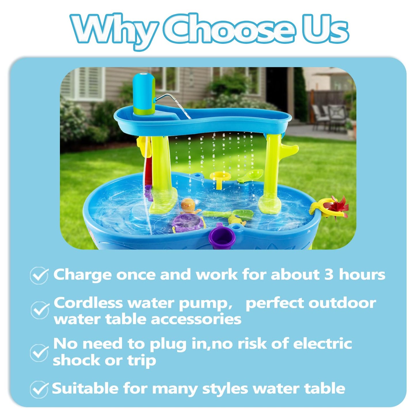 Intoypad Ultimate Water Table Pump: 3 Hours of Non-Stop Fun Rechargeable Battery Powered Water Pump for Toddlers Water Play Sand Table Toys Accessories Summer Outdoor Game Toys for Kids Blue